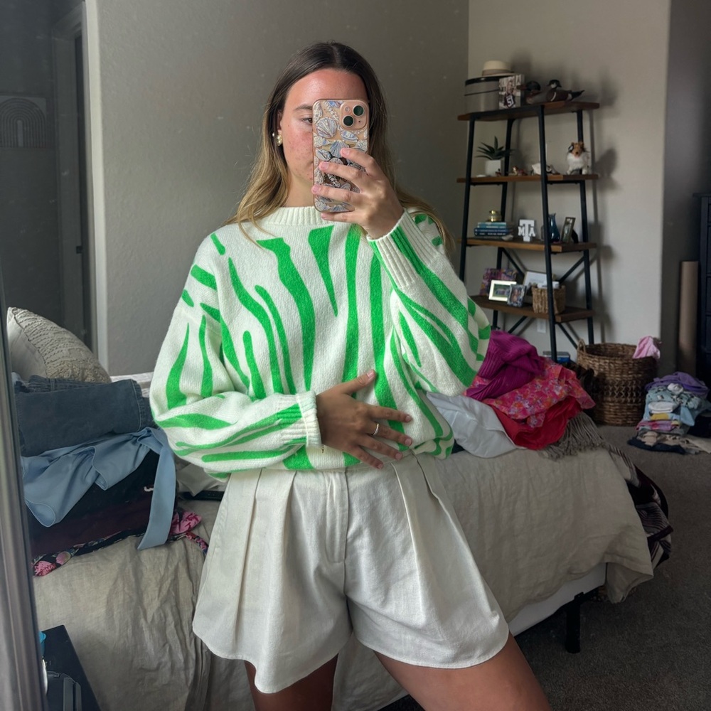 Green and White Striped Sweater